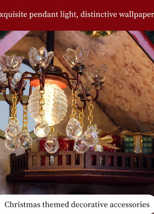 Fai da te in legno caldo Natale Lodge Casa Case delle bambole Kit modello in miniatura Casa delle bambole con mobili Luci a LED per regali di amici