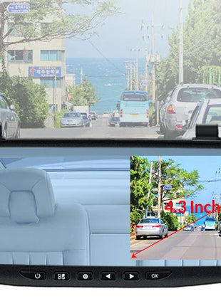 Dash Cam 4.3 inch "mini rear-view mirror digital dashcam, front and rear dual cameras IPS Front and Rear Camera Registrar Black - Riparo82