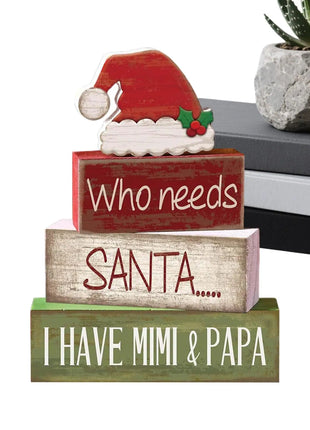 4 pezzi di cappello da Babbo Natale in legno, decorazioni da tavolo, vassoi a più livelli, decorazioni rustiche per il centro del tavolo di Natale con cartelli a blocchi, decorazioni natalizie - riparo82