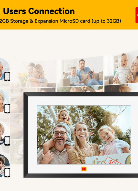 Cornice digitale Kodak Smart WiFi da 10,1 pollici, touch screen HD 800 * 1280 con staffa rimovibile, supporta l'alimentatore di tipo C