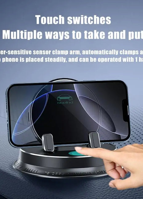 Electric Auto Scaling Car Mobile Phone Holder Mount Car Cell Phone Support For Car, 360° Rotatable Dashboard With Touch Button - Riparo82