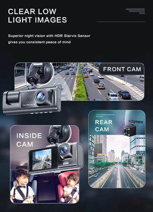 Dash Cam W/ IR Night Vision Loop Recording & 2" IPS Screen 1080P 3 Camera ， DVR recorder, video recorder, Vehicle DVR - Riparo82