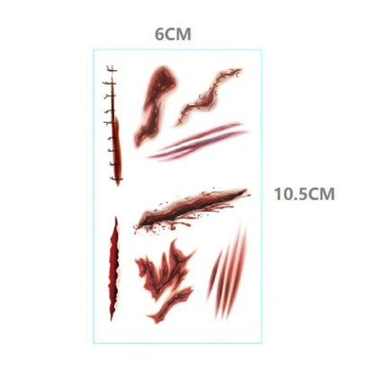 10pcs Halloween Bloody Wound Tattoo Stickers Trick Scary Waterproof Temporary Tattoo DIY Fake Tattoo Halloween Party Decoration