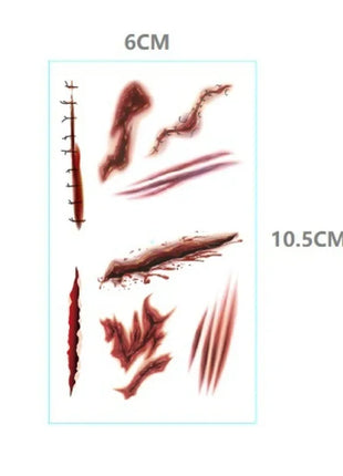 10pcs Halloween Bloody Wound Tattoo Stickers Trick Scary Waterproof Temporary Tattoo DIY Fake Tattoo Halloween Party Decoration - Riparo82