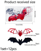 Halloween Bat Stickers Decoration 3D Red Black PVC Hollow Out Bat Wallpaper Decal Home Wall Background Halloween Decoration - Riparo82