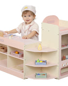 Aiyaplay Supermercato giocattolo in legno con distributore automatico registratore di cassa 3 ripiani aperti 4 scomparti Rosa - riparo82