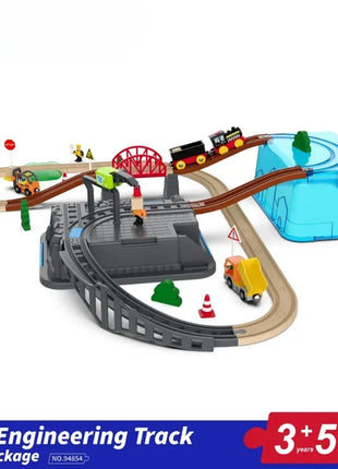 Set di binari ferroviari in legno Treno elettrico Modello magnetico per auto Slot pressofuso Adatto a tutte le marche Biro Pista in legno Assemblare Toy Boy Gift - riparo82