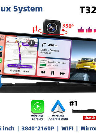 10.26" 4K Dash Cam Carplay Android Auto GPS 5G WIFI FM BT Car Dvr 350 ° Rotation Dual Lens Dashcam Truck Camera Drive Recorder - Riparo82