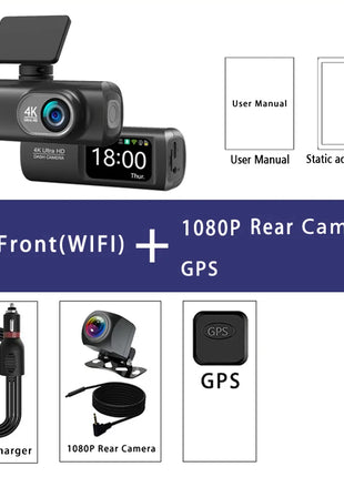 Dash Cam 4K+1080P Dual Lens WIFI GPS Car DVR Camera Video Drive Recorder Dashcam Dual Lens Black Box Front and Rear Night Vision - Riparo82