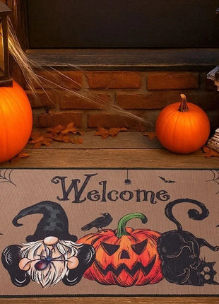 Halloween Crystal Velvet Front Doormat Non Slip Rubber Rug Farmhouse Decor Pumpkin Doormat Trick or Treat Party Supplies - Riparo82