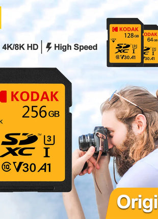 Schede SD KODAK per fotocamera 100 MB/s scheda di memoria ad alta velocità 256GB 128GB 64GB SDXC C10 A1 U3 V30 UHS-I sdcard per 4K HD SLR DV