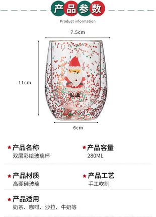 Set di tazze di vetro isolate a doppia parete da 4 pezzi di Babbo Natale - 300 ml resistenti al calore con manico tazze da caffè regalo di Natale perfetto - riparo82