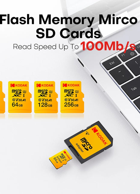 Scheda Micro SD KODAK Scheda di memoria da 256 GB FINO a 100 MB/s C10 U3 32 GB 64 GB 128 GB Scheda TF 4K HD per adattatore lettore di schede USB Microsd