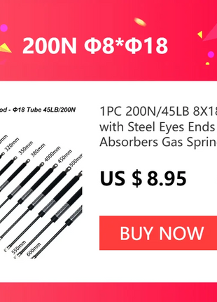 1PC 100N 300/350/380/400/450/500/550/600mm Universale Ammortizzatore A Gas Ascensore Supporto Cofano Auto Tronco Coperchio Supporto Ascensore Puntone RV di Ricambio