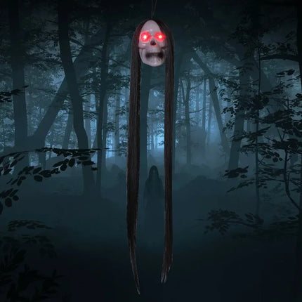 1PCS New Halloween Hanging Long Hair Ghost Skeleton LED Light-emitting Horror Skeleton Ghost Bar Haunted House Decoration Props