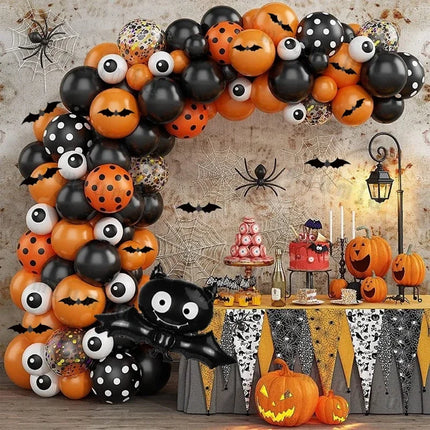 Halloween Bat Balloon Garland Arch Kit Black Orange Ballon 3D Bat Spider Sticker Eye Pumpkin Halloween Party Decoration Supplies