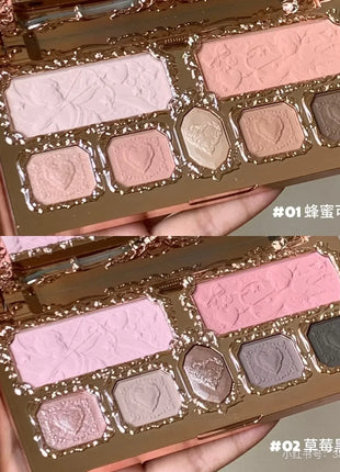 Flower Knows Strawberry Cupid Eyeshadow Palette Matte Fine Shimmer Pearl Face Palette 7 Colour Glitter Eye Shadow - Riparo82
