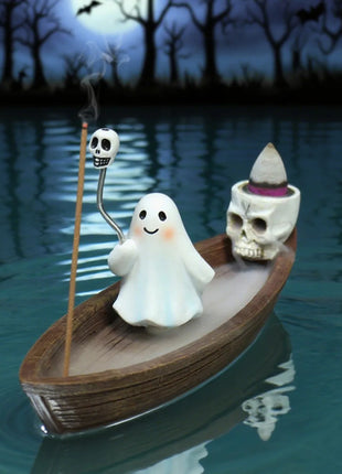 Halloween new resin ghost ship aromatherapy home desktop decoration ghost ship return incense rack burner - Riparo82