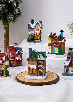 Incandescente inverno decorazione festa di natale mestiere resina di natale luminoso piccola casa ornamento romantico edificio in miniatura del villaggio
