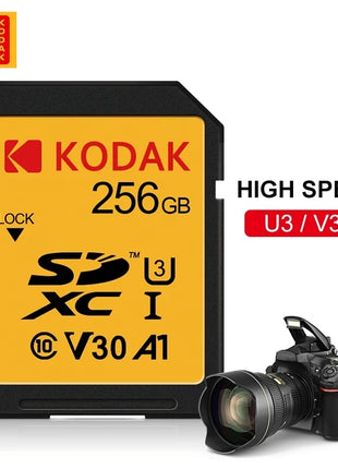 Schede SD KODAK per fotocamera 100 MB/s scheda di memoria ad alta velocità 256GB 128GB 64GB SDXC C10 A1 U3 V30 UHS-I sdcard per 4K HD SLR DV