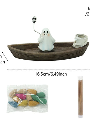 Halloween new resin ghost ship aromatherapy home desktop decoration ghost ship return incense rack burner - Riparo82