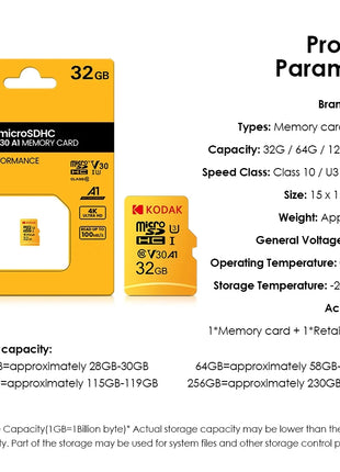 Scheda di memoria MicroSD KODAK 256 GB 128 GB FINO A 100 MB/s Class10 U3 32 GB 64 GB Scheda di memoria TF Microsd per PC Samrtphone