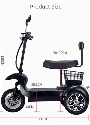 3 Wheel Mini Electric Adult Tricycle For 2 Person 500W Electric Scooter For Old People With Cargo Basket/USB/Fashion Lamp 35KM/H - Riparo82