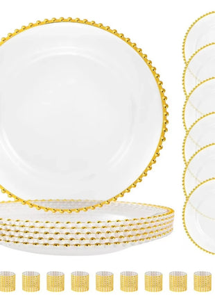 Piatti acrilici in cristallo con bordo in rilievo dorato | Stoviglie eleganti e lucide per feste di matrimonio di Natale, feste di festa, feste di compleanno - riparo82