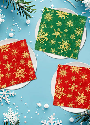 Piatti da tavola usa e getta natalizi Tovaglioli Tazze Fiocco di neve Piatto da dessert rosso verde per cena per forniture per feste invernali di buon Natale - riparo82
