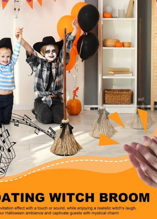Floating Witch Broom Halloween Holiday Party Decoration Props Haunted Animation Dance Broom Home Decorations - Riparo82