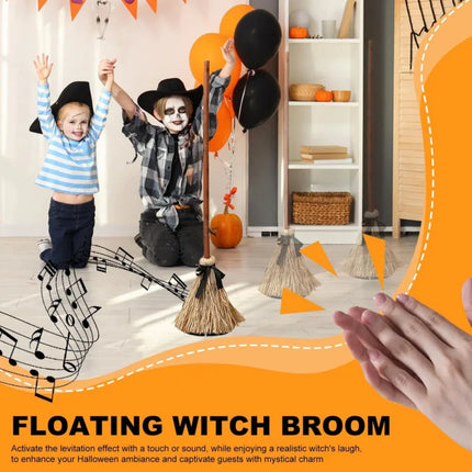 Floating Witch Broom Halloween Holiday Party Decoration Props Haunted Animation Dance Broom Home Decorations