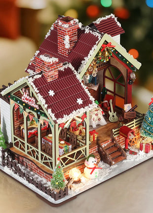 Fai da te in legno caldo Natale Lodge Casa Case delle bambole Kit modello in miniatura Casa delle bambole con mobili Luci a LED per regali di amici