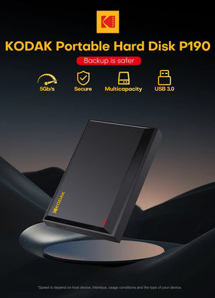 KODAK P190 Disco rigido esterno portatile da 2,5" 1TB/500GB USB 3.0 - Trasmissione veloce per PC, laptop, smartphone e archiviazione