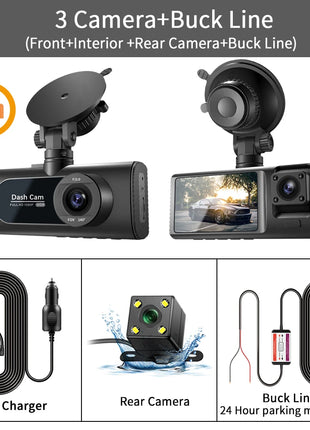 3 Channel Dash Cam for Cars Camera HD 1080P 3-Lens Vehicle Video Recorder Black Box Dual Lens Inside Car DVR Rear View Camera - Riparo82