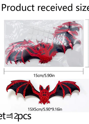 Halloween Bat Stickers Decoration 3D Red Black PVC Hollow Out Bat Wallpaper Decal Home Wall Background Halloween Decoration - Riparo82