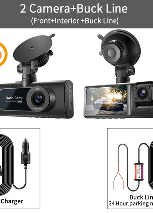 3 Channel Dash Cam for Cars Camera HD 1080P 3-Lens Vehicle Video Recorder Black Box Dual Lens Inside Car DVR Rear View Camera - Riparo82