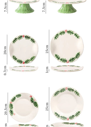 Piatto da pranzo in ceramica in rilievo Piatti da dessert per torte in stile natalizio per la casa Stoviglie da cucina di alta qualità Vassoio da frutta per festival - riparo82