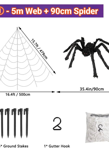 200cm Halloween Spiders Outdoor Decoration Halloween Plush Spiders Giant Spider for Indoor Outdoor Garden Party Decoration - Riparo82