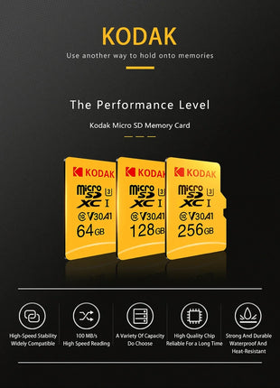 Scheda di memoria MicroSD KODAK 256 GB 128 GB FINO A 100 MB/s Class10 U3 32 GB 64 GB Scheda di memoria TF Microsd per PC Samrtphone