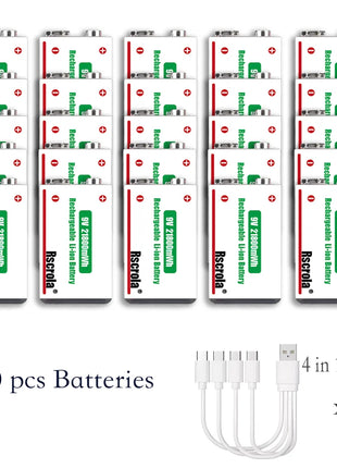 Batteria ricaricabile agli ioni di litio da 9 V a lunga durata 21800 mWh ad alta capacità per pedale rilevatore di fumo per microfono per chitarra con cavo - riparo82