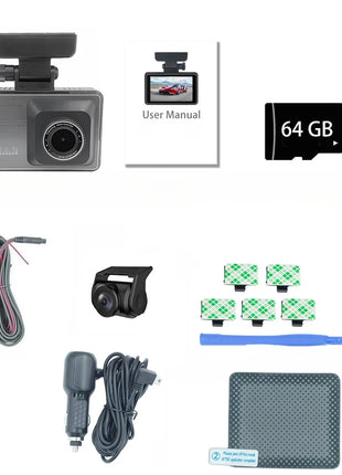 DashCam 4K for car Camera Front and Rear DVR with Reversing Touch Screen 24h Parking G-sensor with 64GB Card - Riparo82