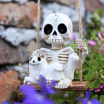1pc Halloween Swing Skull Holding Ghost Cat Statue Garden Home Furnishing Bedroom Outdoor Balcony Decoration Party DIY Supplies