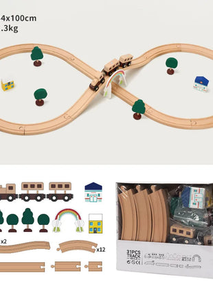 NUOVO Set di binari in legno Pacchetto di espansione per binari in legno di faggio Set di binari ferroviari adatti per tutte le marche Treni Giocattoli per regali per bambini