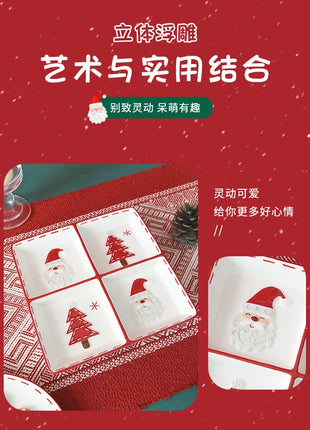 Vassoio in ceramica natalizio creativo Piatto piano a quattro sezioni Piatto da portata per alimenti Snack Frutta Piatto portaoggetti per la casa Stoviglie - riparo82