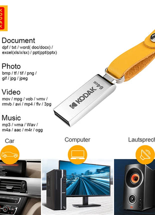 Chiavetta USB 2.0 KODAK 128 GB 64 GB Pendrive 32 GB Chiavetta di memoria in metallo con cinturino in pelle Penna Chiavetta USB per Micro PC
