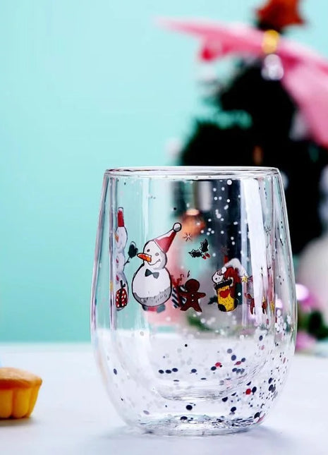 Tazza di vetro a doppia parete di Natale, regalo di Natale, stella-albero, pupazzo di neve, resistente al calore, per uso domestico, succo di latte, birra, tazza da tè, tazza da caffè - riparo82