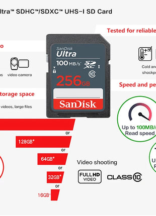Scheda di memoria SanDisk SDXC 256GB 128GB 64GB SDHC 32GB 16GB U1 Class10 Scheda SD Memoria Flash ad alta velocità Scheda digitale di archiviazione