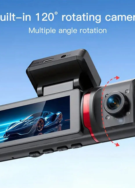 3 Channel Dash Cam, Front and Rear Inside Camera, Dash Camera, 3.16” IPS Screen, Loop Recording, G-Sensor, Night Vision - Riparo82