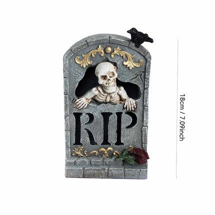 Halloween Resin Ghost Skull Tombstone Miniature Figurines Hand-Carved Graveyard Skull Scene Decor Party Accessories