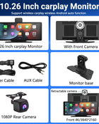 11.26 inch IPS Touch Screen Multimedia Video Player Portable 4K DVR Wireless CarPlay/Android Auto Dual Lens Driving Recorder - Riparo82